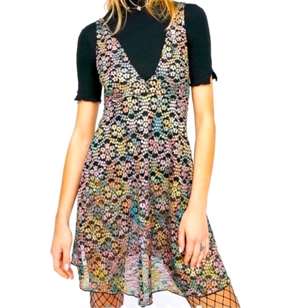 FREE PEOPLE INTIMATELY WOMEN'S BLACK FLORAL‎ LACE Dress Small NWOT